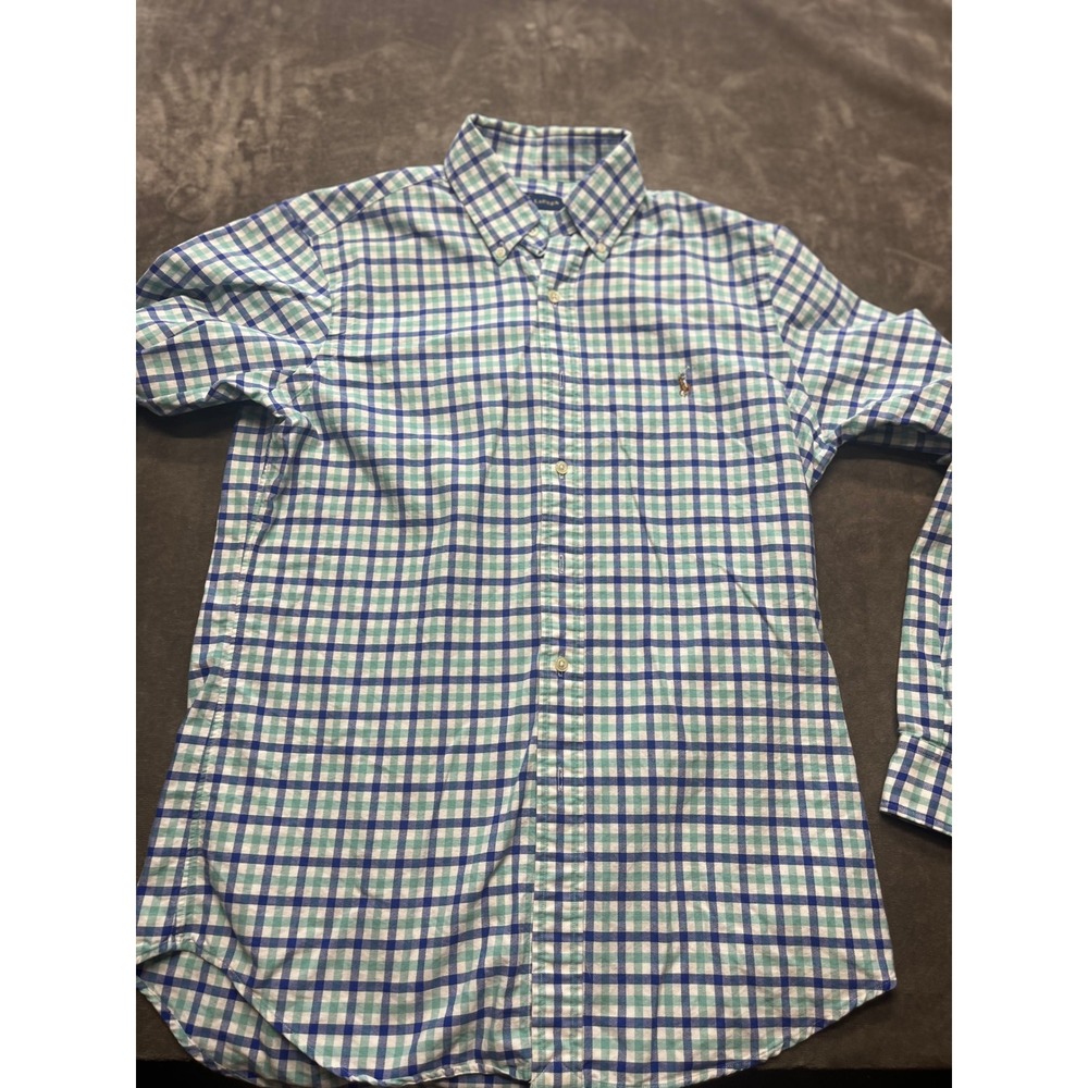 Ralph Lauren Classic Fit Blue Green Checkered Long Sleeve Shirt Mens s